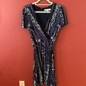Black and Purple Wrap Midi Dress